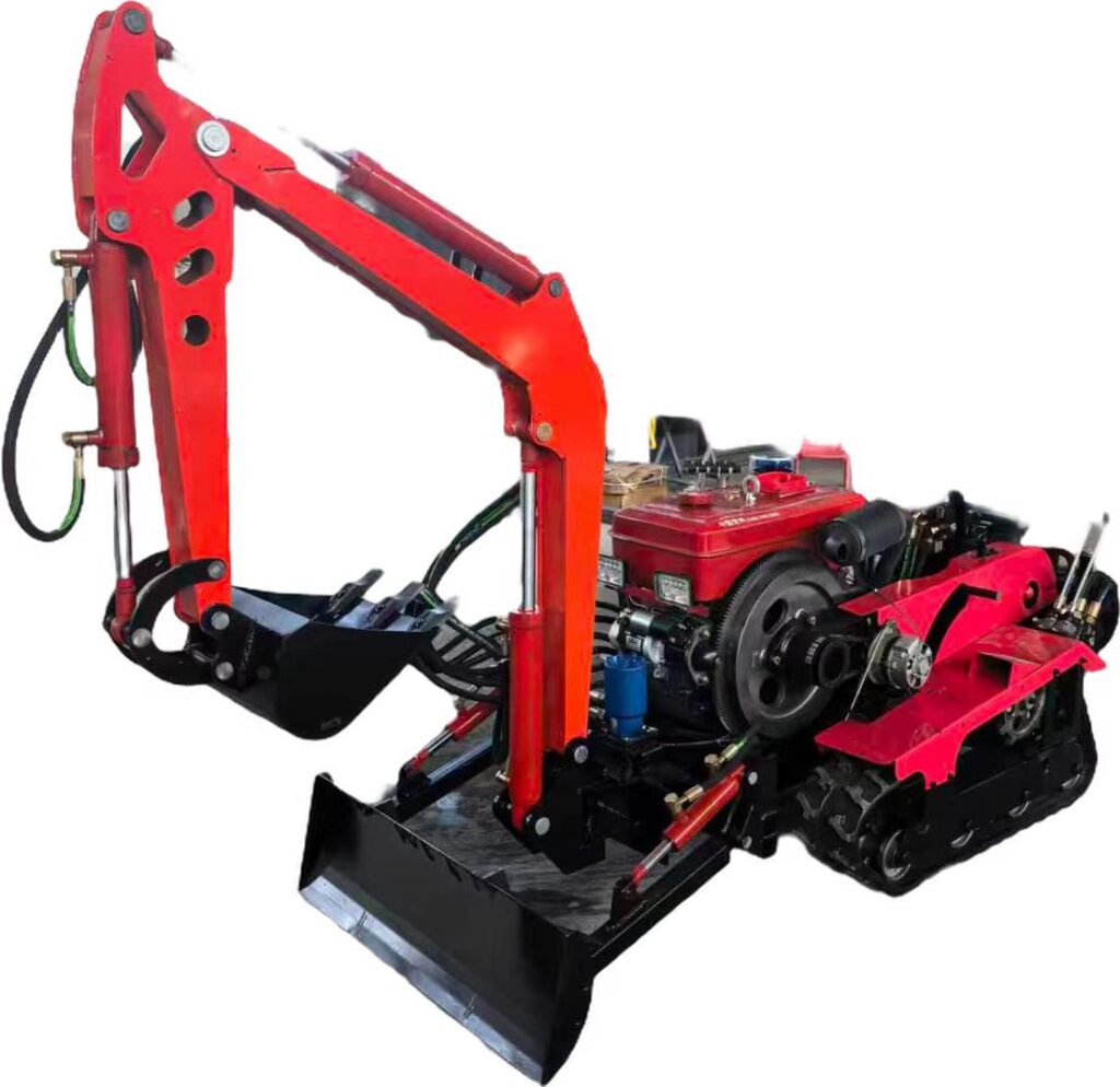 25HP 35HP ride on crawler rotary tiller for dry farmland, multifunctional rubber track dry land tractor with front bulldozer blade