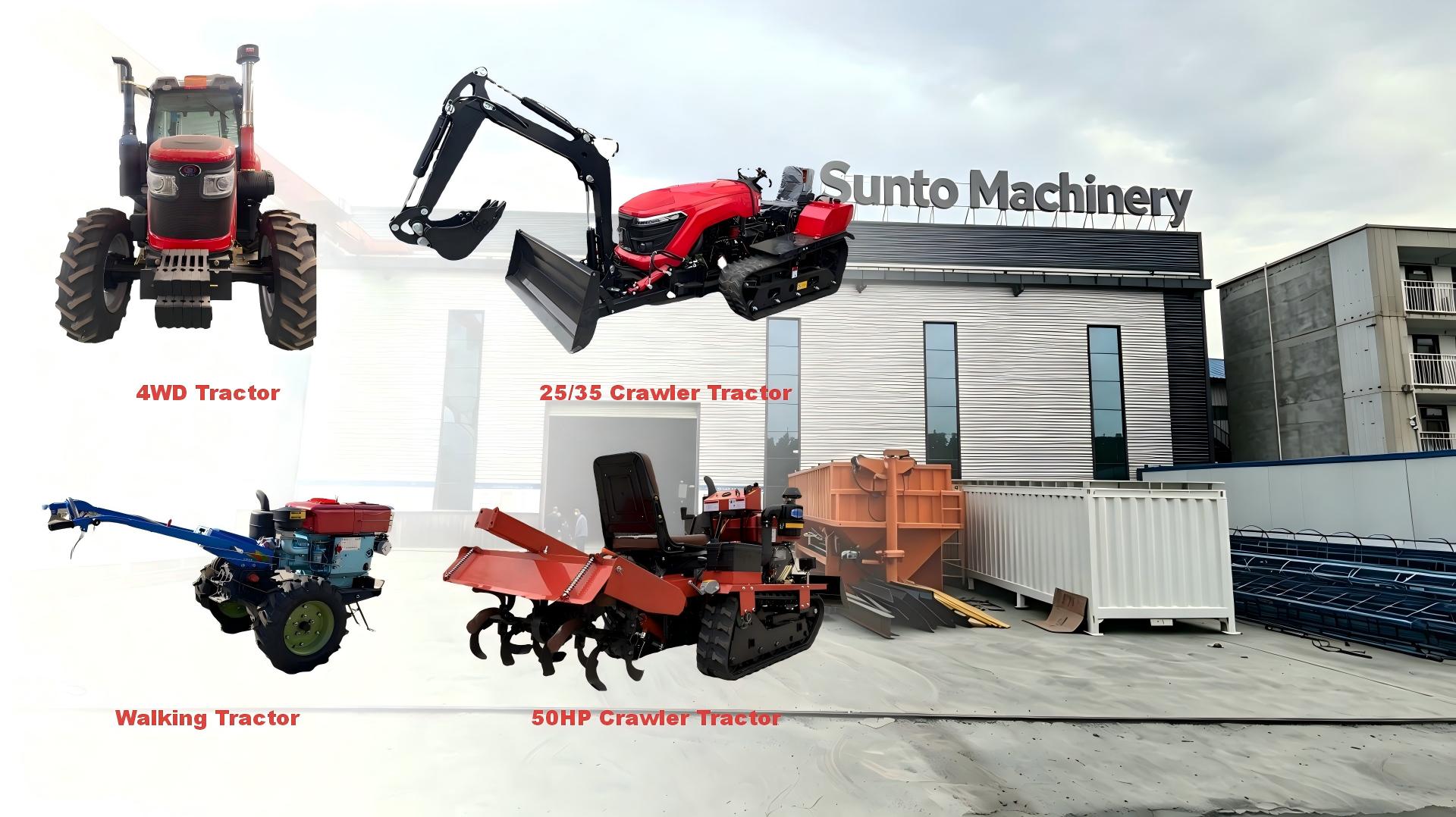 Home tractor collection crawler 4 whTractor collection from Sunto Machinery featuring crawler tractor, 4-wheel tractor, and walking tractor for paddy field, dry land, and orchard farming
