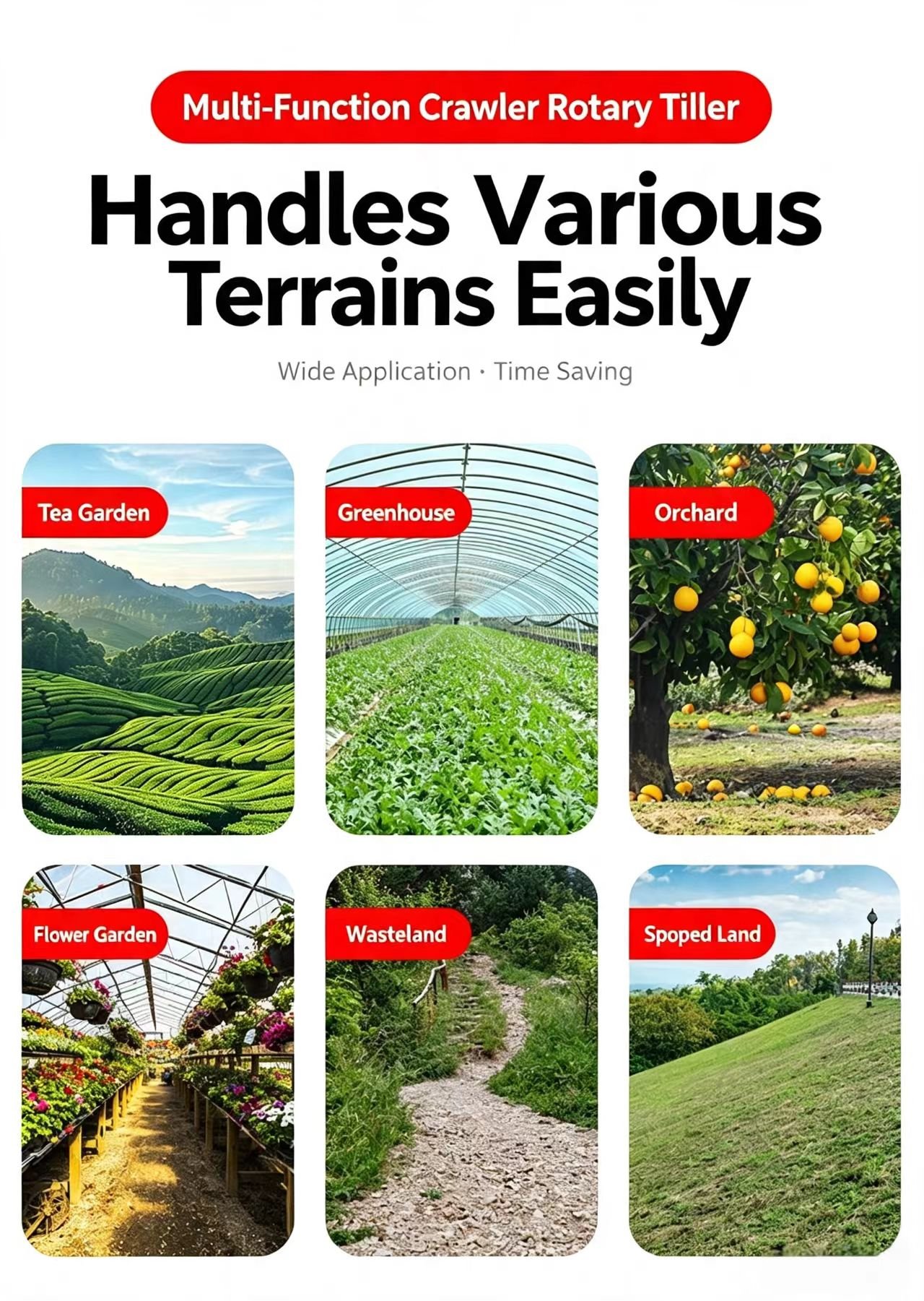 Sunto dry land crawler tractor application scenarios for tea garden greenhouse orchard flower garden wasteland and sloped land