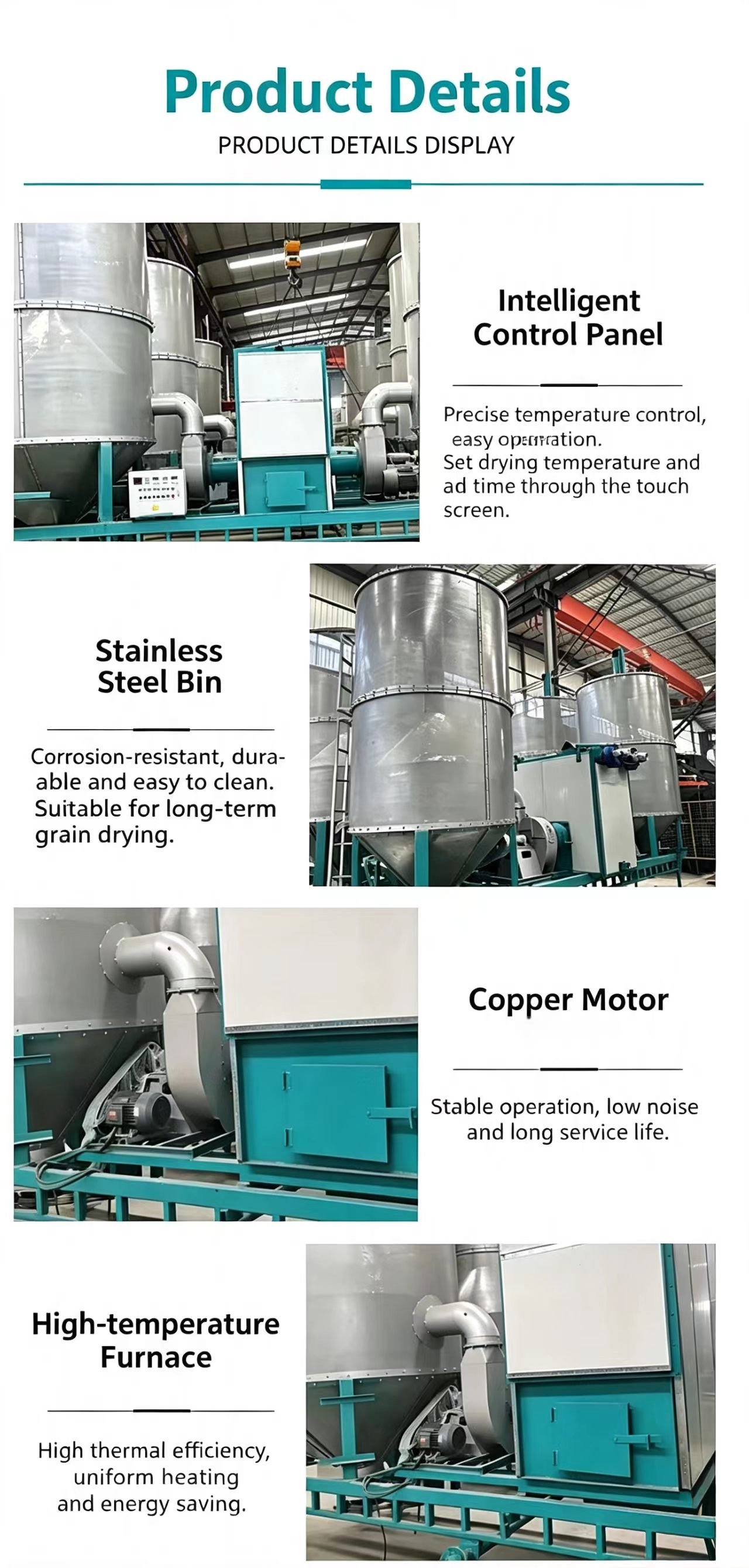 Sunto mobile grain dryer advantages intelligent control panel stainless steel bin copper motor high temperature furnace