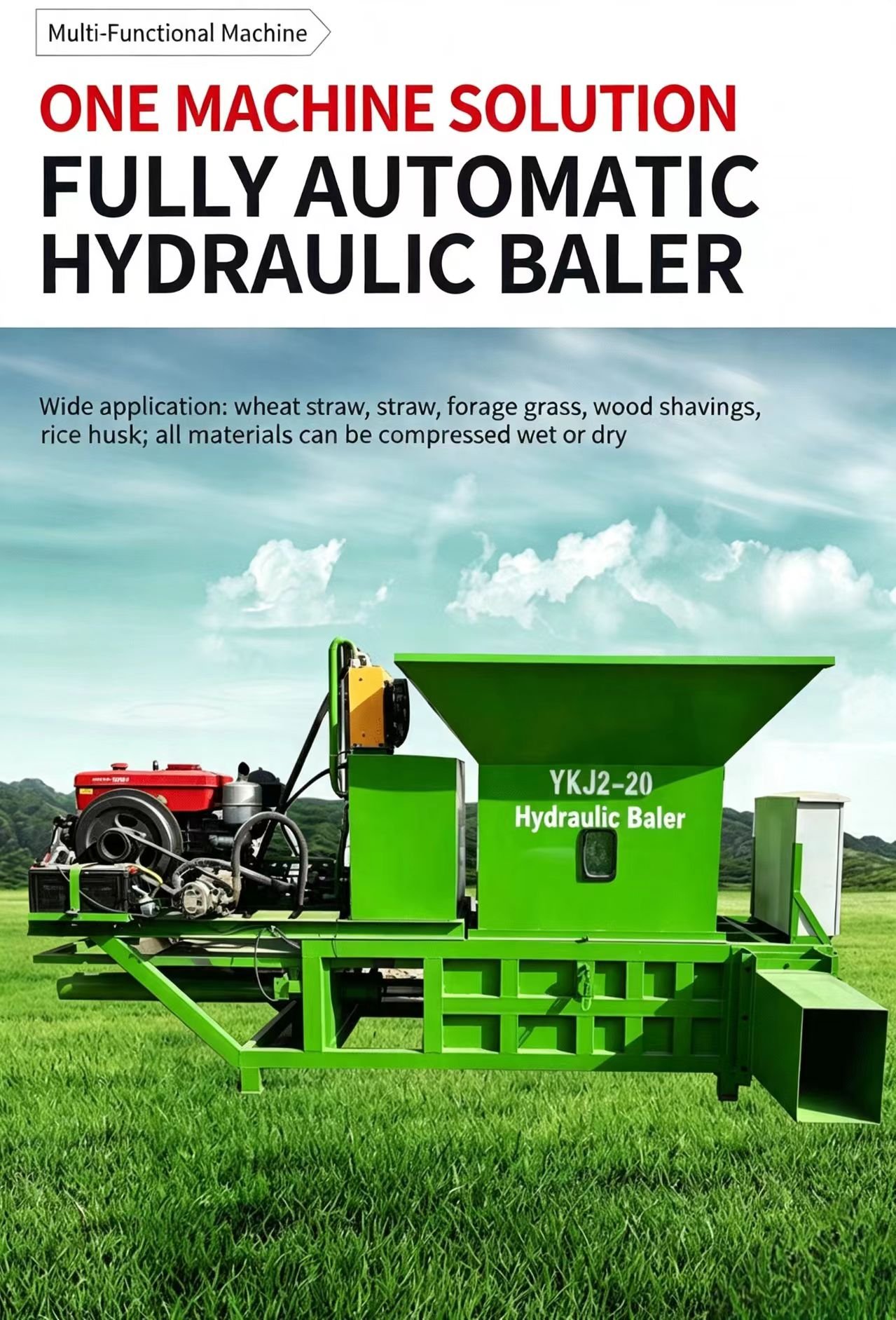 Sunto 9YF-70 square silage baler with full spray paint finish, rust and corrosion resistant