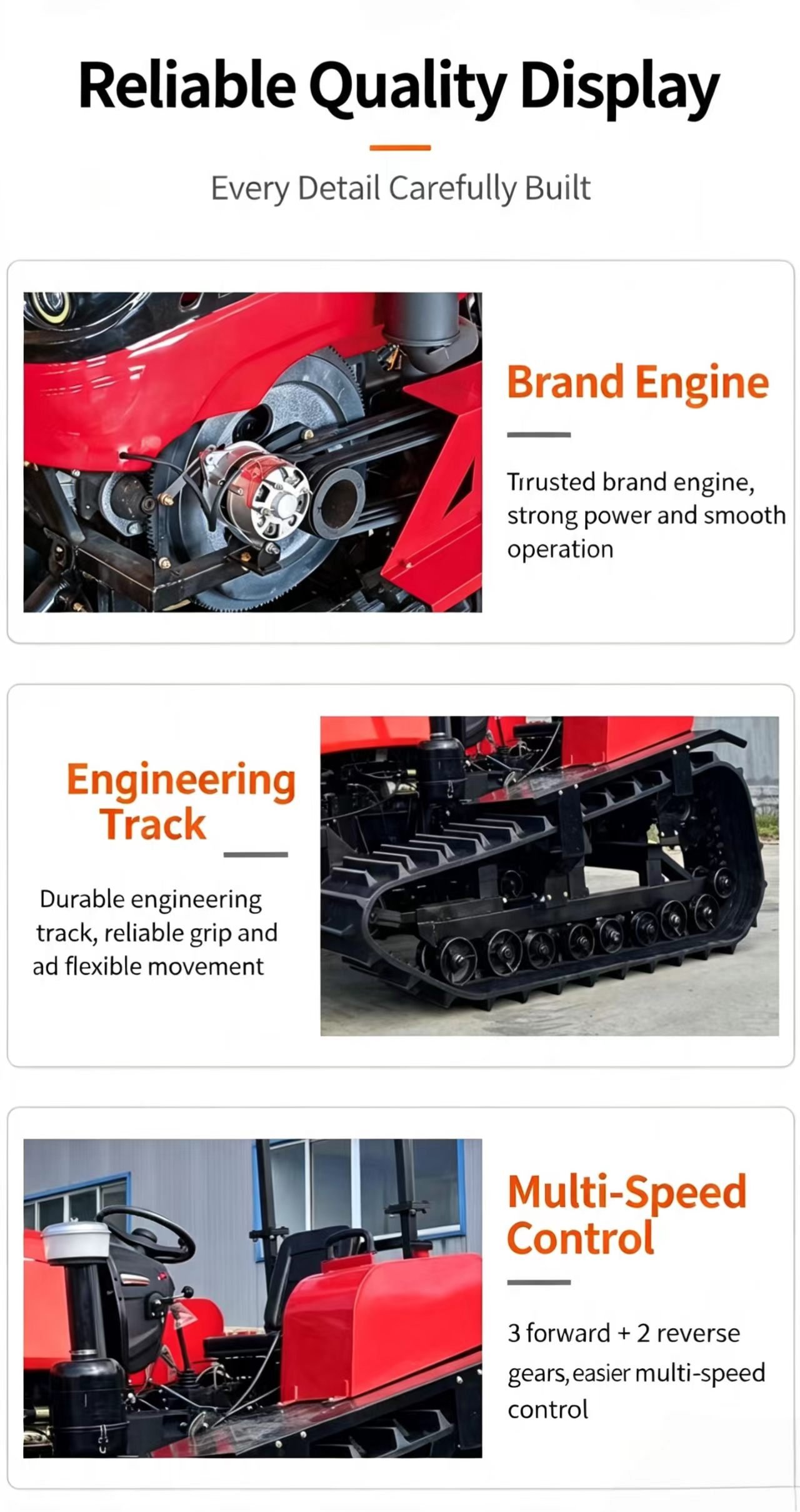 Sunto 25-35HP crawler tractor detail advantages: brand diesel engine, engineering rubber track and multi-speed control