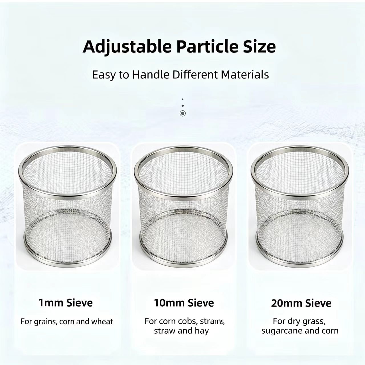 Sunto hammer mill adjustable particle size with 1mm sieve for grains, 10mm sieve for corn cobs and straw, 20mm sieve for dry grass and sugarcane