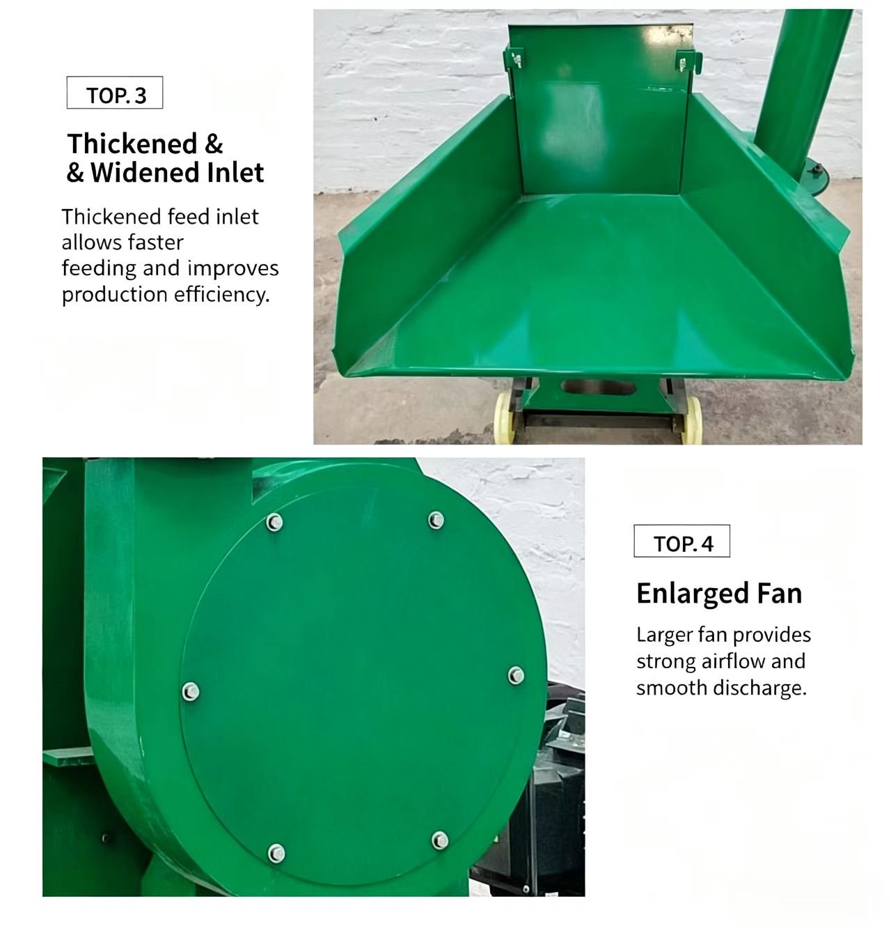 Sunto hammer mill thickened widened feed inlet and enlarged fan providing strong airflow and smooth discharge